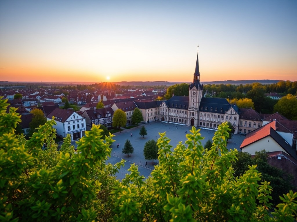 Malowniczy widok na Park Miejski w Podkowie Leśnej podczas wiosennego dnia, pełen zieleni i kwitnących drzew.